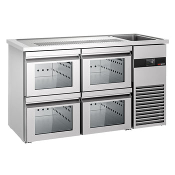 Barowy stół chłodniczy PREMIUM - 1550x700 mm - 4 szklane szuflady - Prime Gastro