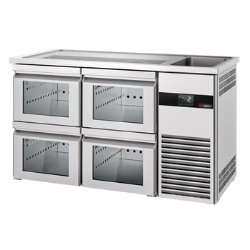 Barowy stół chłodniczy PREMIUM - 1550x700 mm - 4 szklane szuflady - Prime Gastro