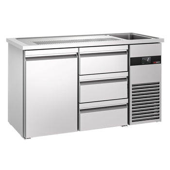 Barowy stół chłodniczy PREMIUM - 1550x700 mm - 1 drzwi & 3 szuflady - Prime Gastro