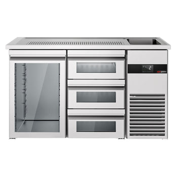 Barowy stół chłodniczy PREMIUM - 1550x700 mm - 1 szklane drzwi & 3 szklane szuflady - Prime Gastro
