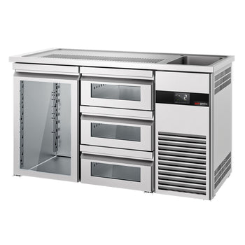 Barowy stół chłodniczy PREMIUM - 1550x700 mm - 1 szklane drzwi & 3 szklane szuflady - Prime Gastro
