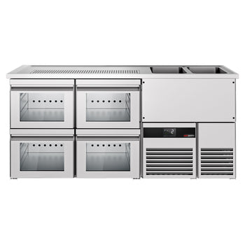 Barowy stół chłodniczy PREMIUM - 1950x700mm - 4 szklane szuflady - Prime Gastro