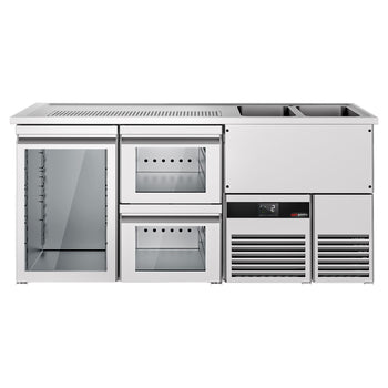 Barowy stół chłodniczy PREMIUM - 1950x700 mm - 1 szklane drzwi & 2 szklane szuflady - Prime Gastro