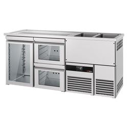 Barowy stół chłodniczy PREMIUM - 1950x700 mm - 1 szklane drzwi & 2 szklane szuflady