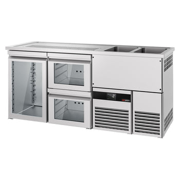 Barowy stół chłodniczy PREMIUM - 1950x700 mm - 1 szklane drzwi & 2 szklane szuflady - Prime Gastro