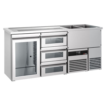 Barowy stół chłodniczy PREMIUM - 1950x700 mm - 1 szklane drzwi & 3 szklane szuflady - Prime Gastro