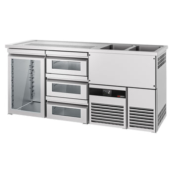 Barowy stół chłodniczy PREMIUM - 1950x700 mm - 1 szklane drzwi & 3 szklane szuflady - Prime Gastro