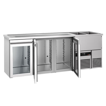 Barowy stół chłodniczy PREMIUM - 2500x700mm - 3 szklane drzwi - Prime Gastro