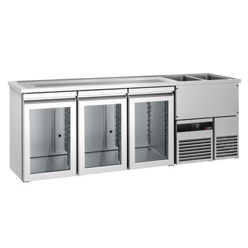 Barowy stół chłodniczy PREMIUM - 2500x700mm - 3 szklane drzwi - Prime Gastro