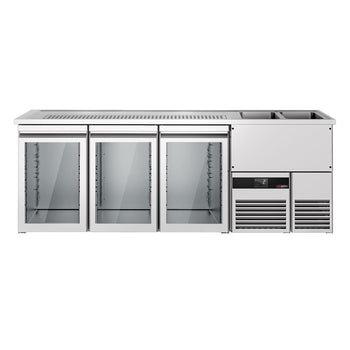 Barowy stół chłodniczy PREMIUM - 2500x700mm - 3 szklane drzwi - Prime Gastro