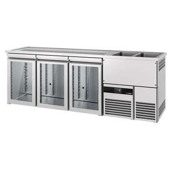 Barowy stół chłodniczy PREMIUM - 2500x700mm - 3 szklane drzwi - Prime Gastro