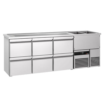 Barowy stół chłodniczy PREMIUM - 2500x700mm - 6 szuflad - Prime Gastro