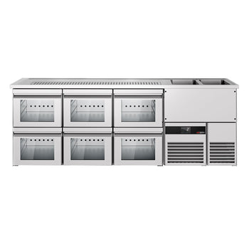 Barowy stół chłodniczy PREMIUM - 2500x700mm - 6 szklanych szuflad - Prime Gastro