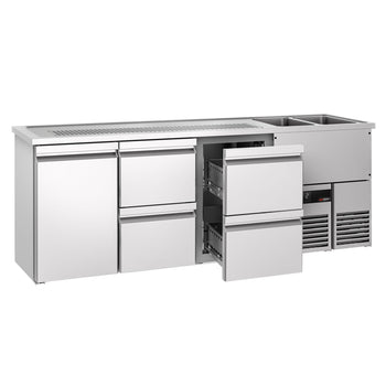 Barowy stół chłodniczy PREMIUM - 2500x700 mm - 1 drzwi & 4 szuflady - Prime Gastro