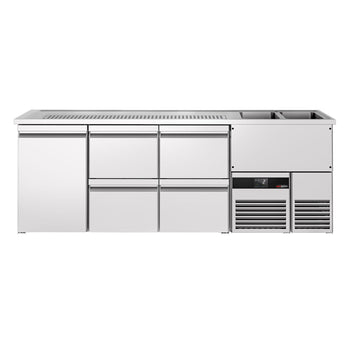 Barowy stół chłodniczy PREMIUM - 2500x700 mm - 1 drzwi & 4 szuflady - Prime Gastro