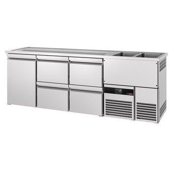 Barowy stół chłodniczy PREMIUM - 2500x700 mm - 1 drzwi & 4 szuflady - Prime Gastro