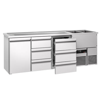 Barowy stół chłodniczy PREMIUM - 2500x700 mm - 1 drzwi & 6 szuflad - Prime Gastro