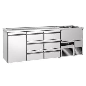 Barowy stół chłodniczy PREMIUM - 2500x700 mm - 1 drzwi & 6 szuflad - Prime Gastro