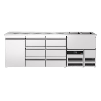 Barowy stół chłodniczy PREMIUM - 2500x700 mm - 1 drzwi & 6 szuflad - Prime Gastro