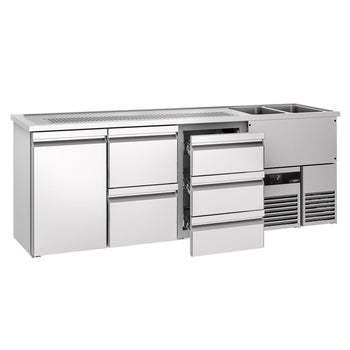 Barowy stół chłodniczy PREMIUM - 2500x700mm - 1 drzwi & 5 szuflad - Prime Gastro