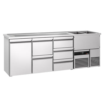 Barowy stół chłodniczy PREMIUM - 2500x700mm - 1 drzwi & 5 szuflad - Prime Gastro