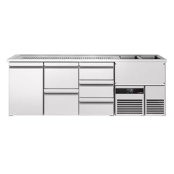 Barowy stół chłodniczy PREMIUM - 2500x700mm - 1 drzwi & 5 szuflad
