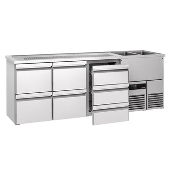 Barowy stół chłodniczy PREMIUM - 2500x700mm - 7 szuflad - Prime Gastro