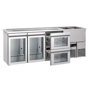 Barowy stół chłodniczy PREMIUM - 2500x700 mm - 2 szklane drzwi & 2 szklane szuflady - Prime Gastro