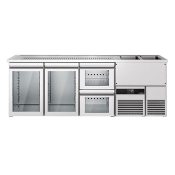 Barowy stół chłodniczy PREMIUM - 2500x700 mm - 2 szklane drzwi & 2 szklane szuflady - Prime Gastro
