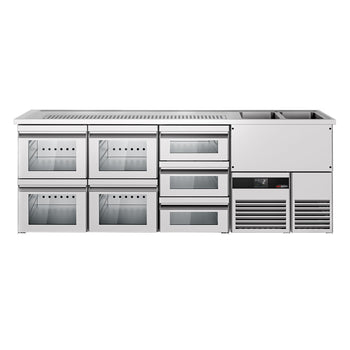 Barowy stół chłodniczy PREMIUM - 2500x700mm - 7 szklanych szuflad - Prime Gastro