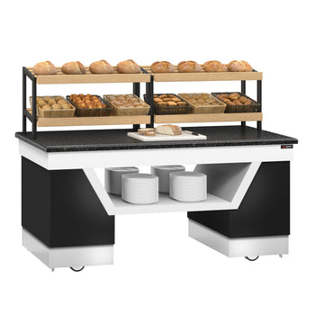 Półka na chleb BELFAST - 2000 mm - z kółkami - blat roboczy kuchenny z czarnego granitu - Prime Gastro