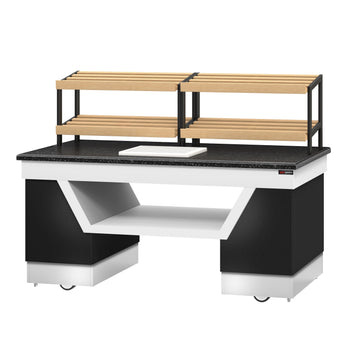 Półka na chleb BELFAST - 2000 mm - z kółkami - blat roboczy kuchenny z czarnego granitu - Prime Gastro