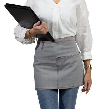 (2 szt.) Fartuch bistro - krótki - z kieszenią - Dżinsowy wygląd-jasnoszary - Prime Gastro