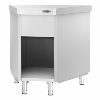 Narożna szafka robocza KOPENHAGEN - 984 mm - 45° na zewnątrz - stal nierdzewna - Prime Gastro
