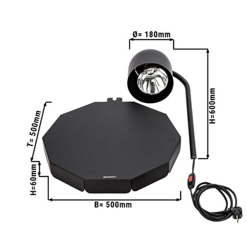 Lampa grzewcza do bufetu – 250 W – okrągła – czarna - Prime Gastro