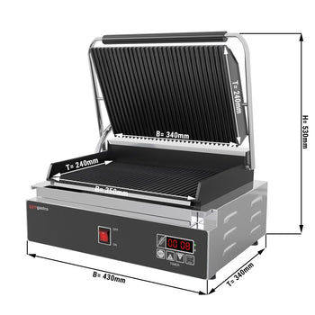 Grill kontaktowy - 2,2 kW - Cyfrowy - Ryflowana górna i dolna część - Powierzchnia grillowania: 350x240 mm - Prime Gastro