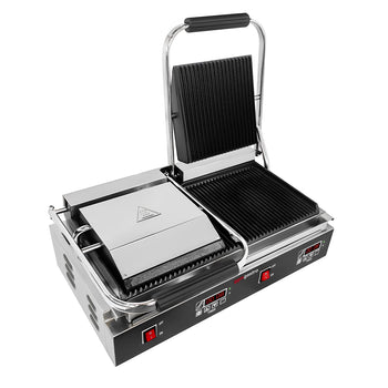 Grill kontaktowy - 3,6 kW - Cyfrowy - Ryflowana górna i dolna część - Powierzchnia grilla: 480x230 mm - Prime Gastro