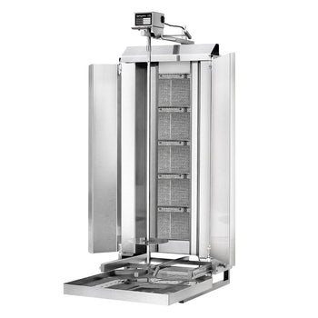 Grill gazowy do gyrosa/kebaba - mobilny - 5 palników - maks. 80 kg - włącznie z 2 blachami ochronnymi & 2 drzwiczkami na zawiasach - Prime Gastro