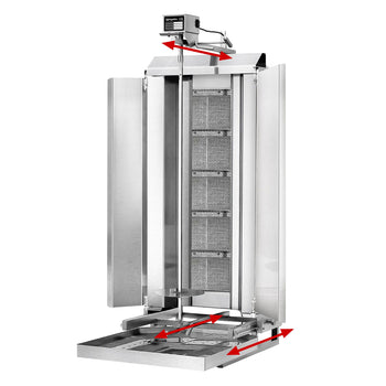 Grill gazowy do gyrosa/kebaba - mobilny - 5 palników - maks. 80 kg - włącznie z 2 blachami ochronnymi & 2 drzwiczkami na zawiasach - Prime Gastro