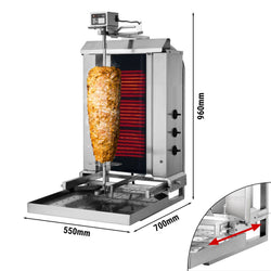 Elektryczny grill do gyrosa/kebaba - mobilny - 3 palniki - maks. 40 kg - włącznie z drzwiami na zawiasach