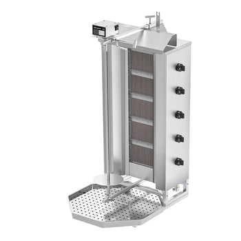 Grill gazowy do gyrosa/kebaba - 5 palników - maks. 80 kg - włącznie z 2 płytami ochronnymi i 2 drzwiczkami na zawiasach - Prime Gastro