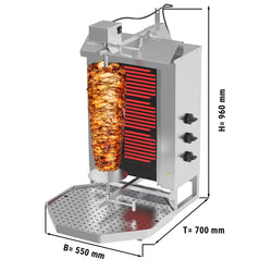 Elektryczny grill do gyrosa/kebaba - 3 palniki - maks. 40 kg - włącznie z drzwiami na zawiasach