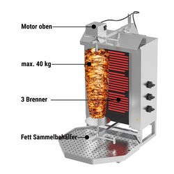 Elektryczny grill do gyrosa/kebaba - 3 palniki - maks. 40 kg - włącznie z drzwiami na zawiasach