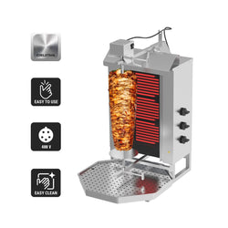 Elektryczny grill do gyrosa/kebaba - 3 palniki - maks. 40 kg - włącznie z drzwiami na zawiasach