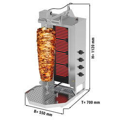Elektryczny grill do gyrosa/kebaba - 4 palniki - maks. 60 kg - z drzwiami na zawiasach