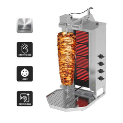 Elektryczny grill do gyrosa/kebaba - 4 palniki - maks. 60 kg - z drzwiami na zawiasach