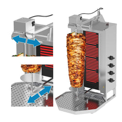 Elektryczny grill do gyrosa/kebaba - 4 palniki - maks. 60 kg - z drzwiami na zawiasach