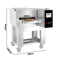 Elektryczny piec przelotowy do pizzy - 980x1300mm - cyfrowy - szerokość taśmy: 400mm - włącznie z ramą podstawy