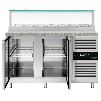 Stół Sałatkowy PREMIUM - 1510 mm - 2 drzwi - dla 7x GN 1/3 - szklana nadstawka - oświetlenie LED - Prime Gastro