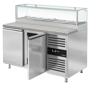 Stół Sałatkowy PREMIUM - 1510 mm - 2 drzwi - dla 7x GN 1/3 - szklana nadstawka - oświetlenie LED - Prime Gastro